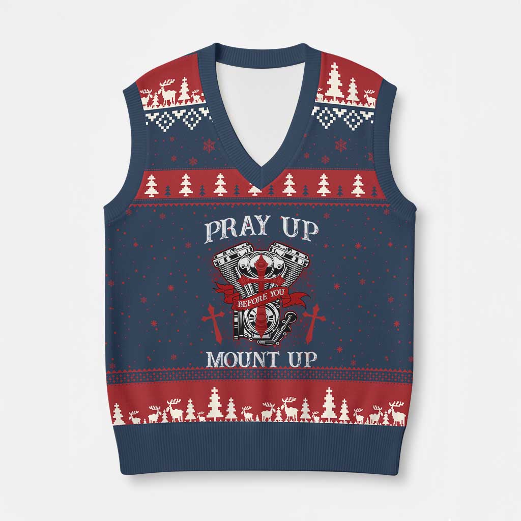 Christian Biker V-Neck Knit Sweater Vest Pray Up Before You Mount Up Faith - Wonder Print Shop