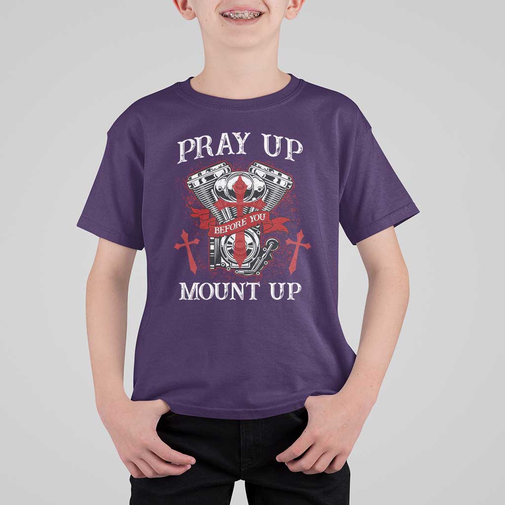 Christian Biker T Shirt For Kid Pray Up Before You Mount Up Faith