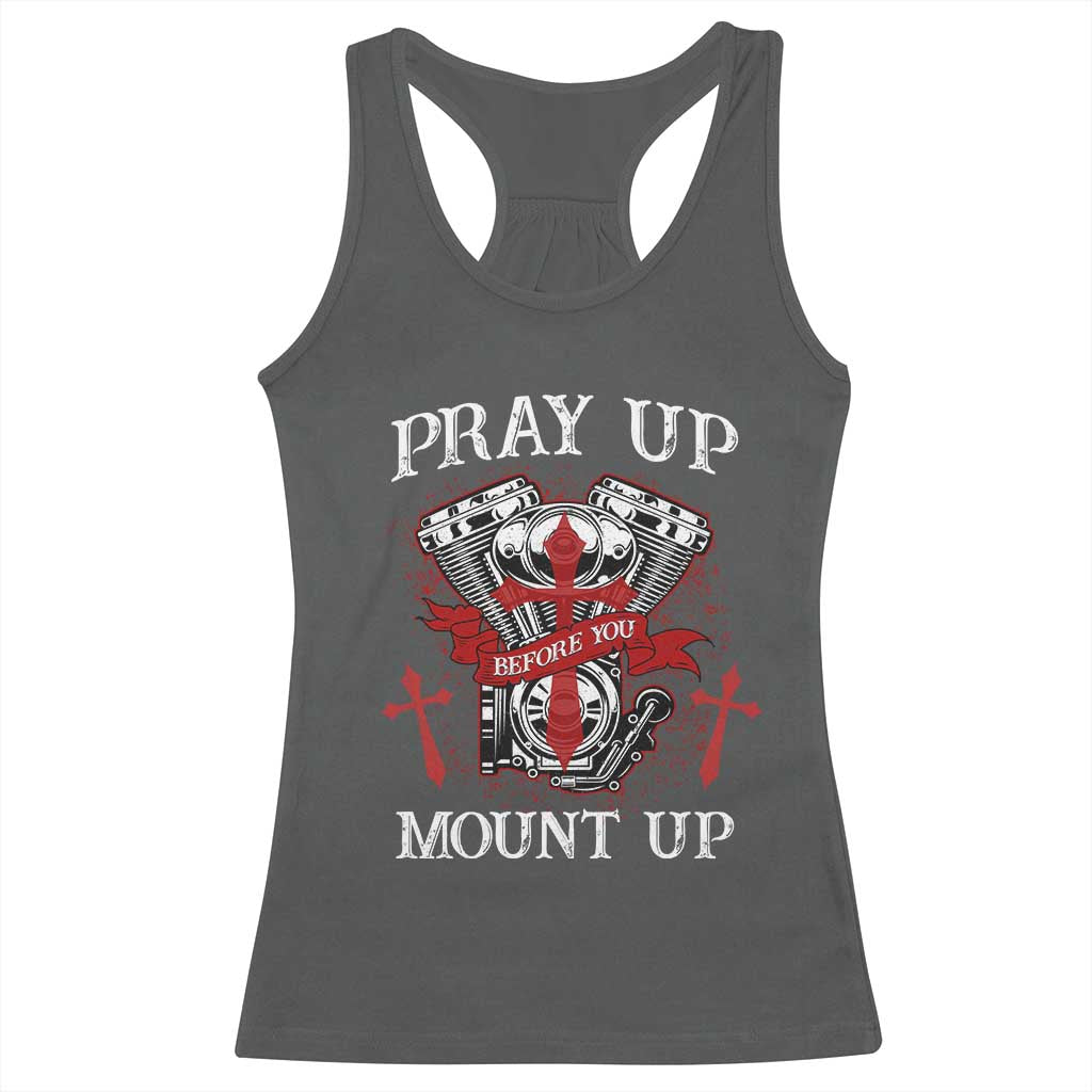 Christian Biker Racerback Tank Top Pray Up Before You Mount Up Faith