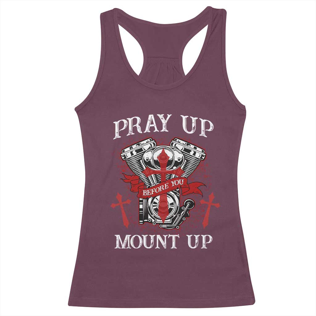 Christian Biker Racerback Tank Top Pray Up Before You Mount Up Faith