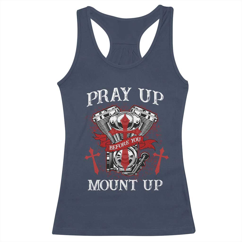 Christian Biker Racerback Tank Top Pray Up Before You Mount Up Faith