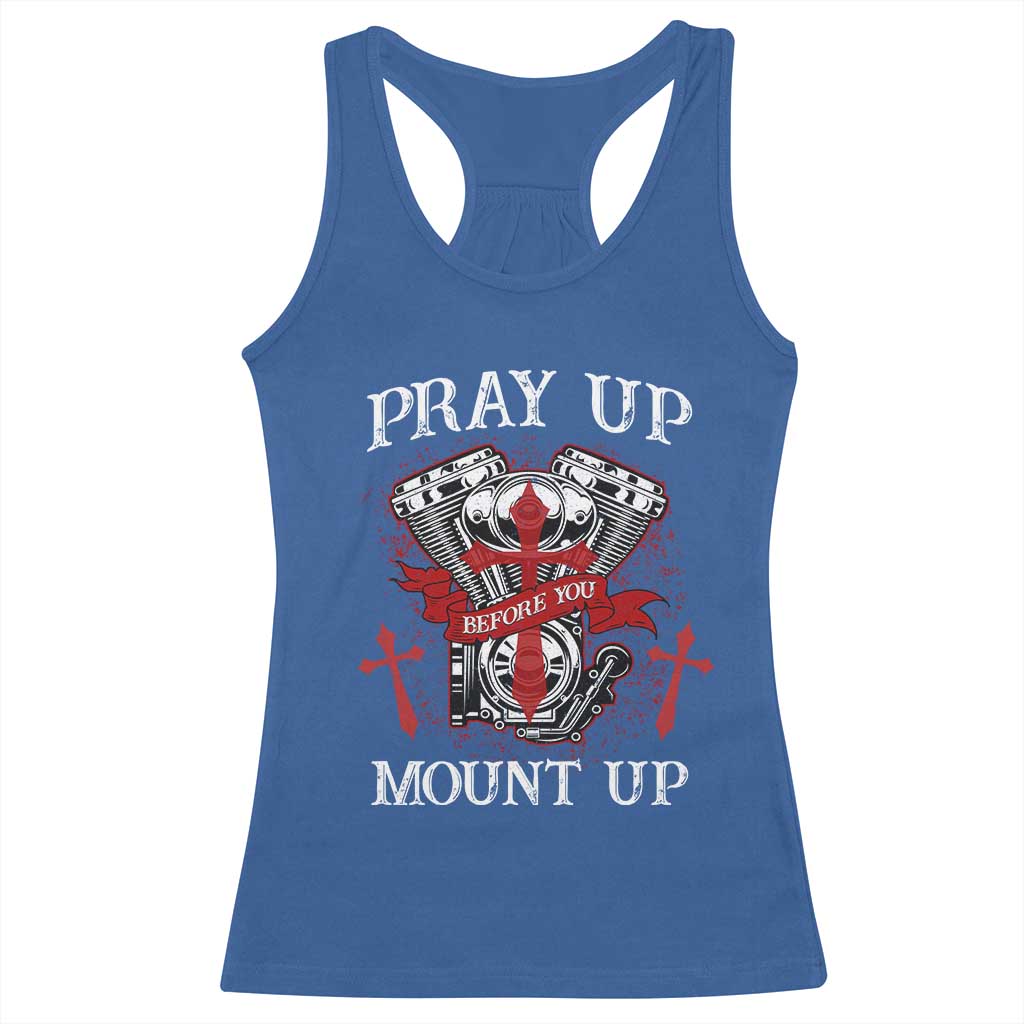 Christian Biker Racerback Tank Top Pray Up Before You Mount Up Faith