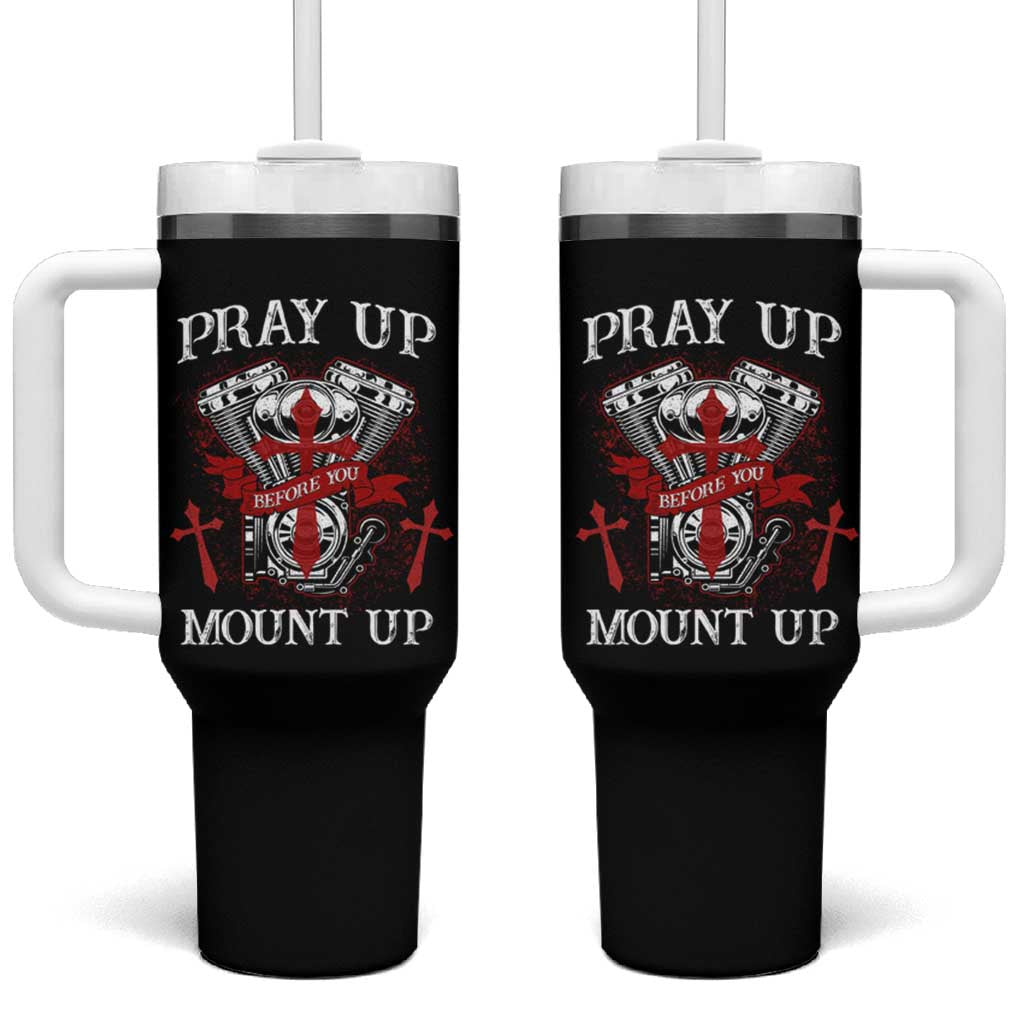 Christian Biker Tumbler With Handle Pray Up Before You Mount Up Faith