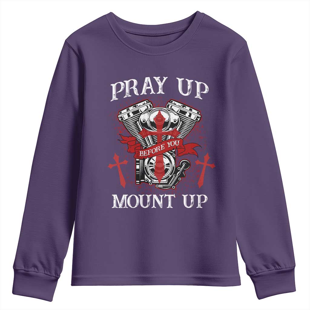Christian Biker Youth Sweatshirt Pray Up Before You Mount Up Faith