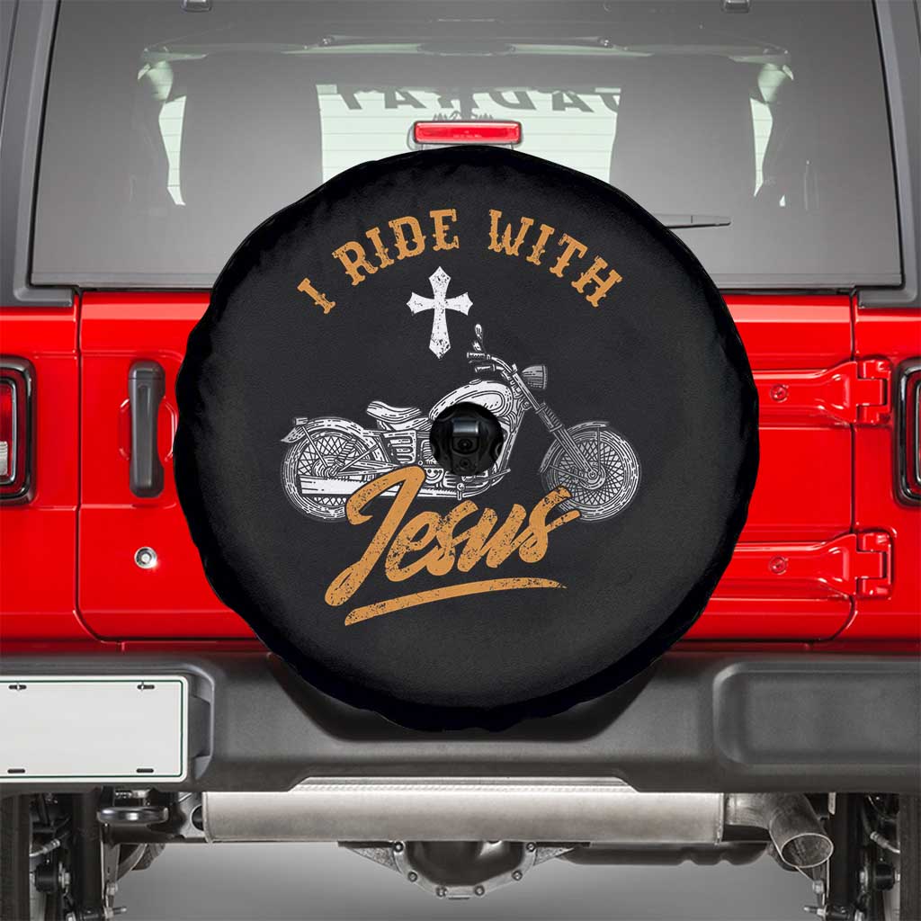Christian Biker Spare Tire Cover I Ride With Jesus Faith Motorcycle