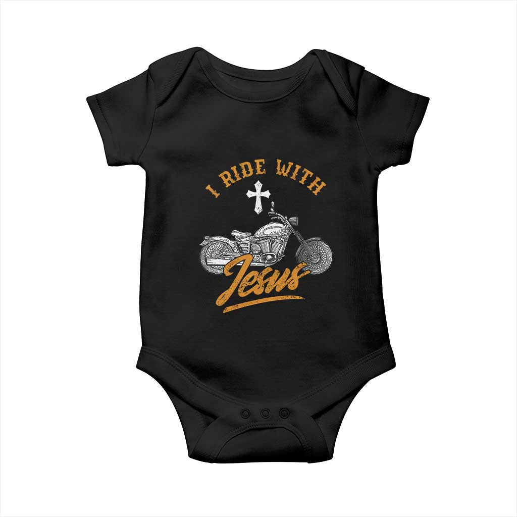 Christian Biker Baby Onesie I Ride With Jesus Faith Motorcycle