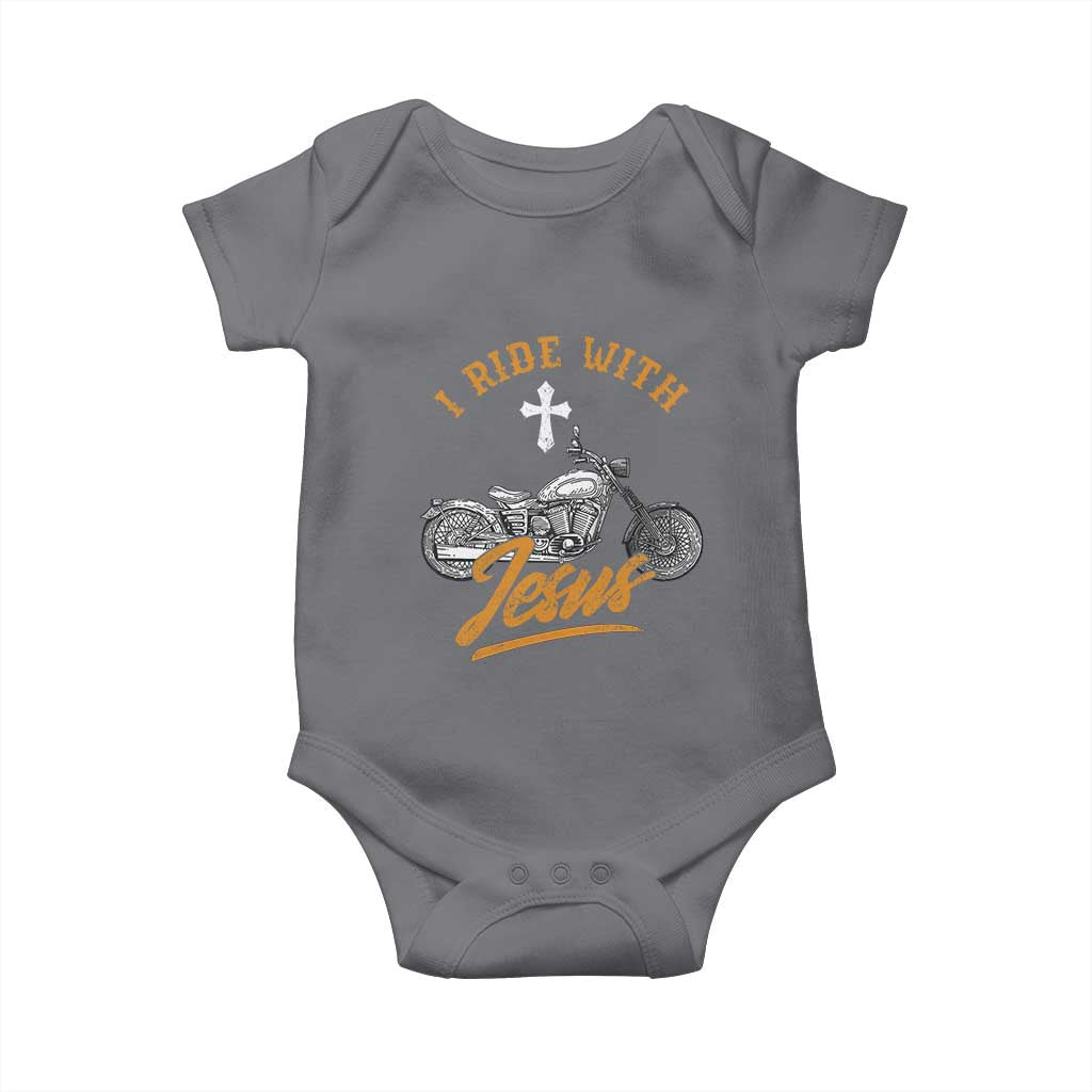 Christian Biker Baby Onesie I Ride With Jesus Faith Motorcycle