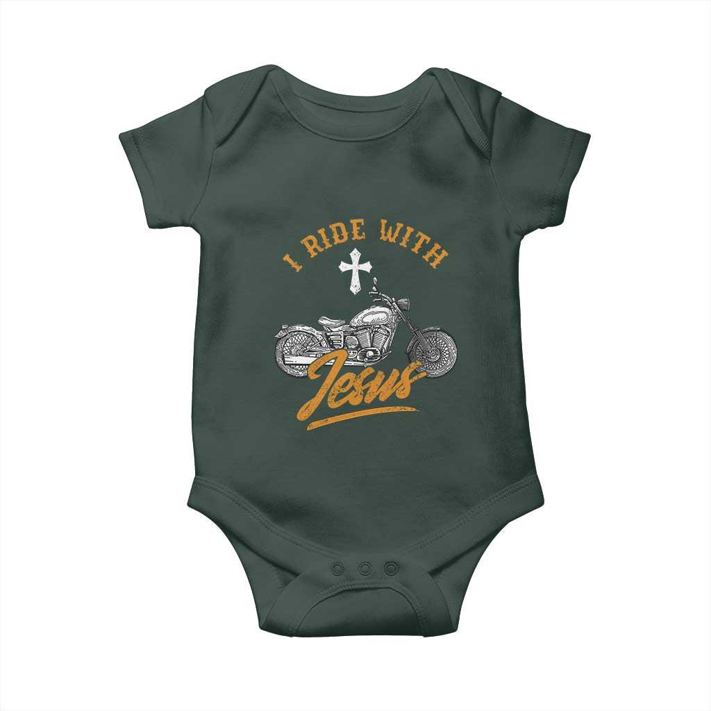 Christian Biker Baby Onesie I Ride With Jesus Faith Motorcycle