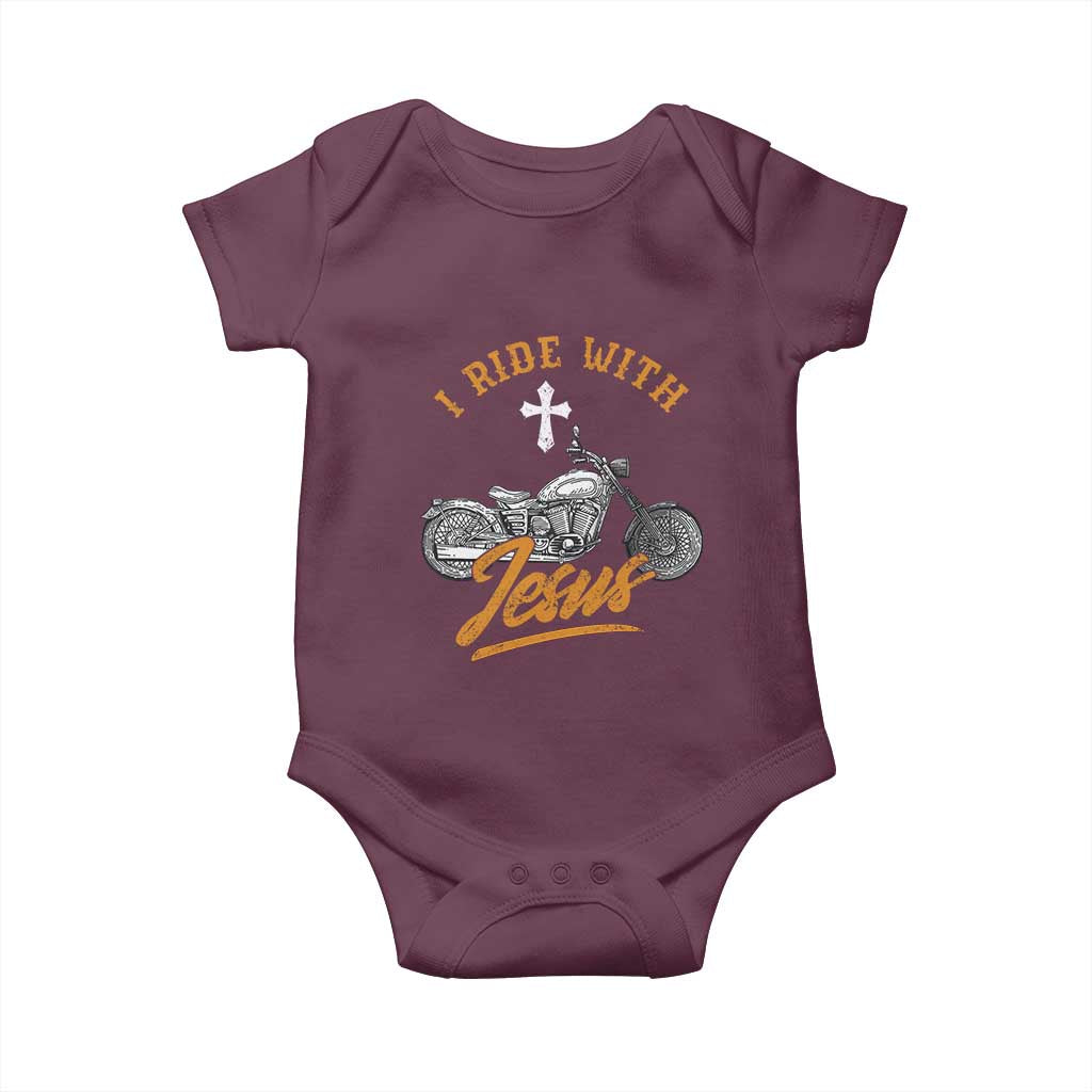 Christian Biker Baby Onesie I Ride With Jesus Faith Motorcycle