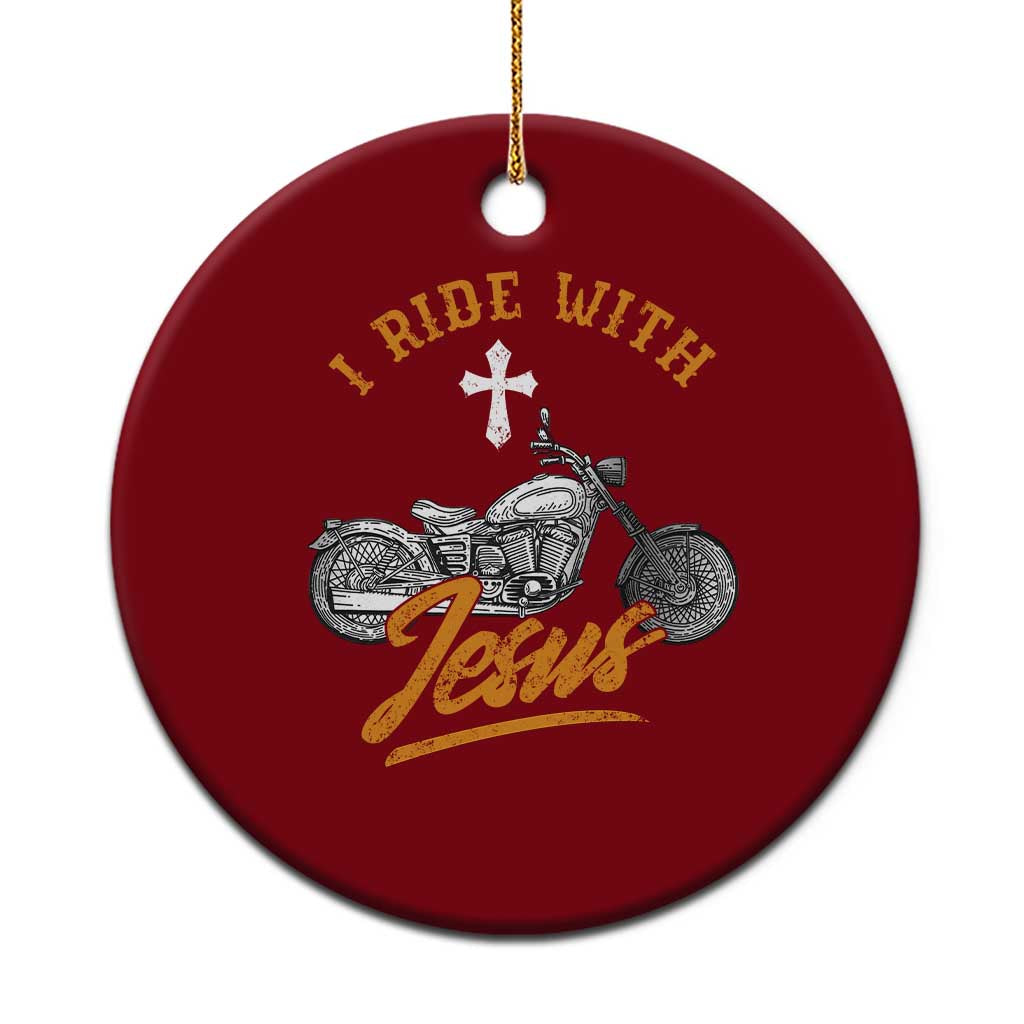 Christian Biker Ceramic Ornament I Ride With Jesus Faith Motorcycle - Wonder Print Shop