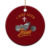 Christian Biker Ceramic Ornament I Ride With Jesus Faith Motorcycle - Wonder Print Shop