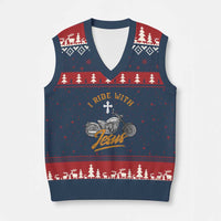 Christian Biker V-Neck Knit Sweater Vest I Ride With Jesus Faith Motorcycle - Wonder Print Shop