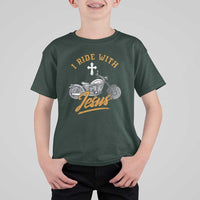 Christian Biker T Shirt For Kid I Ride With Jesus Faith Motorcycle