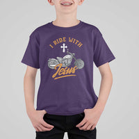 Christian Biker T Shirt For Kid I Ride With Jesus Faith Motorcycle