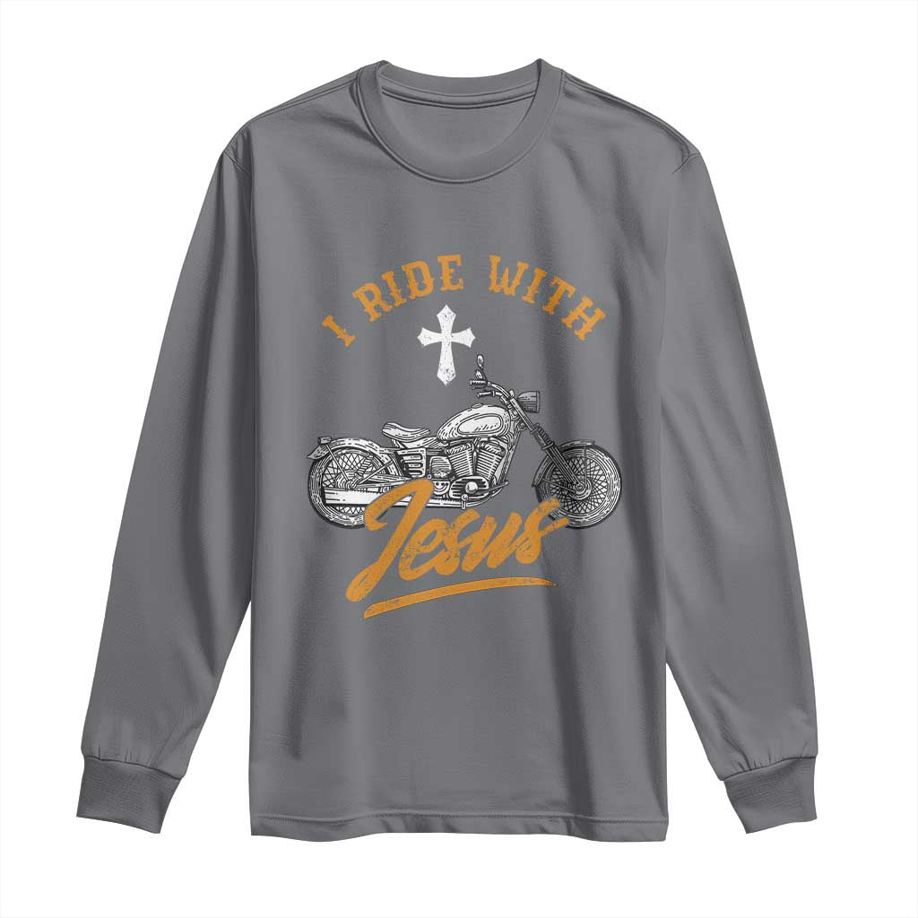 Christian Biker Long Sleeve Shirt I Ride With Jesus Faith Motorcycle