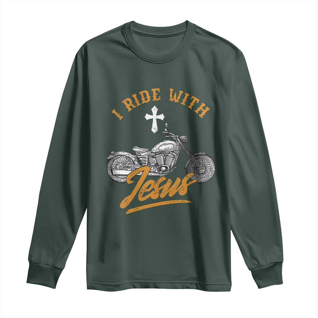 Christian Biker Long Sleeve Shirt I Ride With Jesus Faith Motorcycle