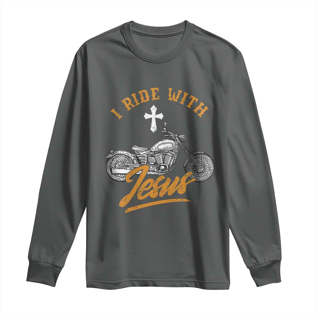 Christian Biker Long Sleeve Shirt I Ride With Jesus Faith Motorcycle