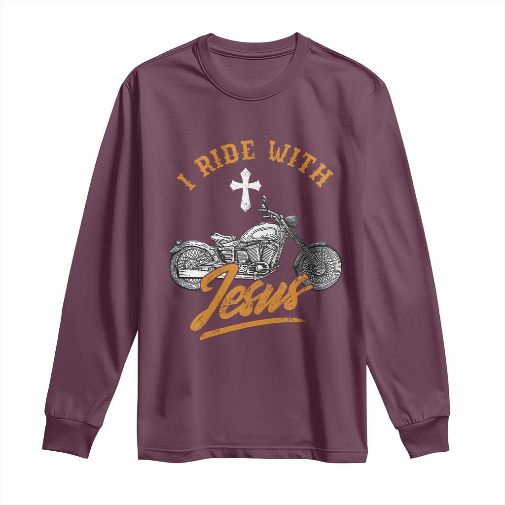 Christian Biker Long Sleeve Shirt I Ride With Jesus Faith Motorcycle