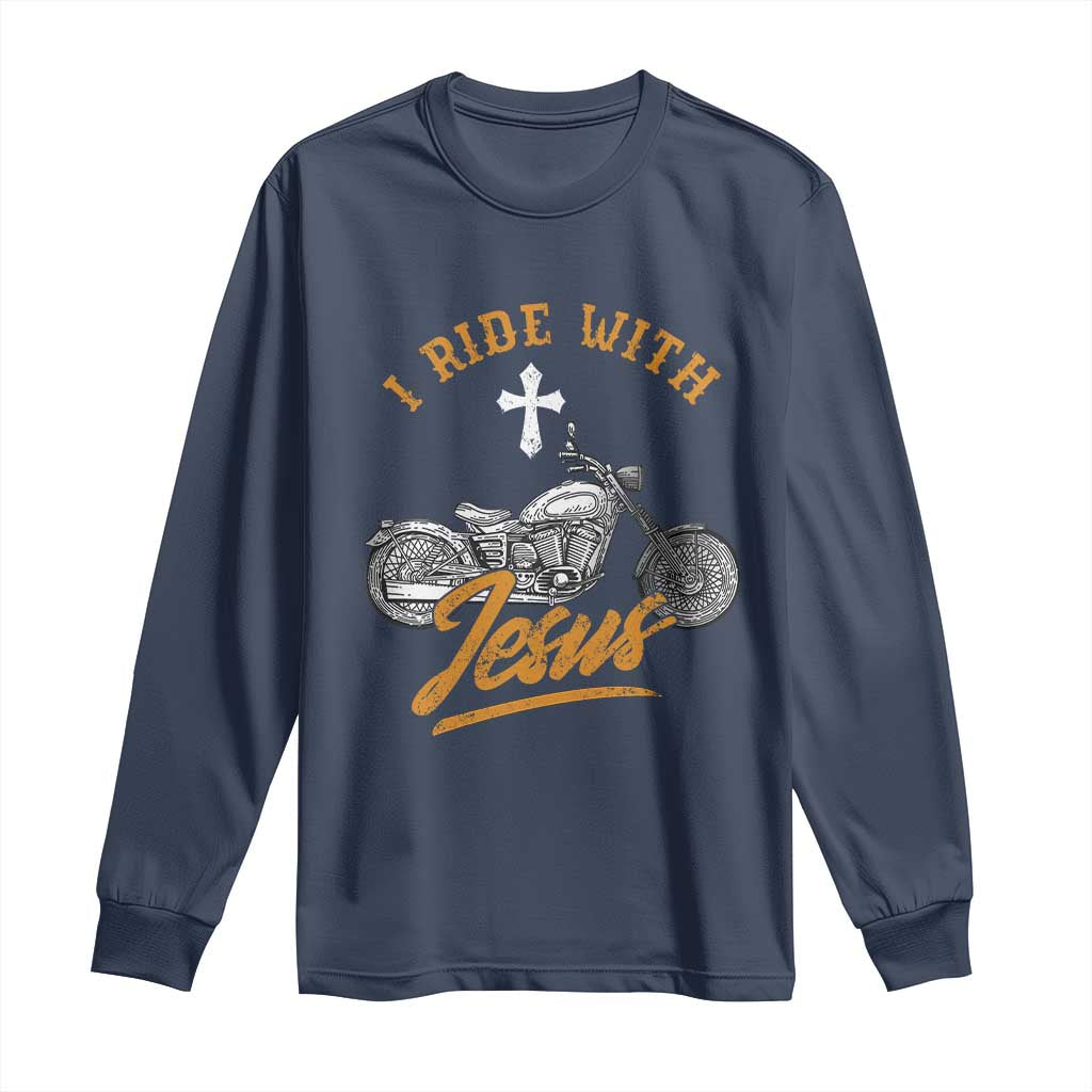 Christian Biker Long Sleeve Shirt I Ride With Jesus Faith Motorcycle