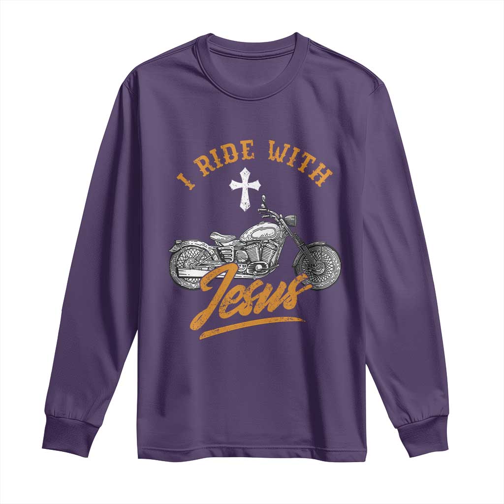 Christian Biker Long Sleeve Shirt I Ride With Jesus Faith Motorcycle