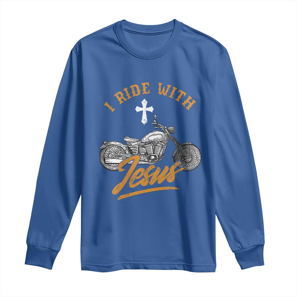 Christian Biker Long Sleeve Shirt I Ride With Jesus Faith Motorcycle