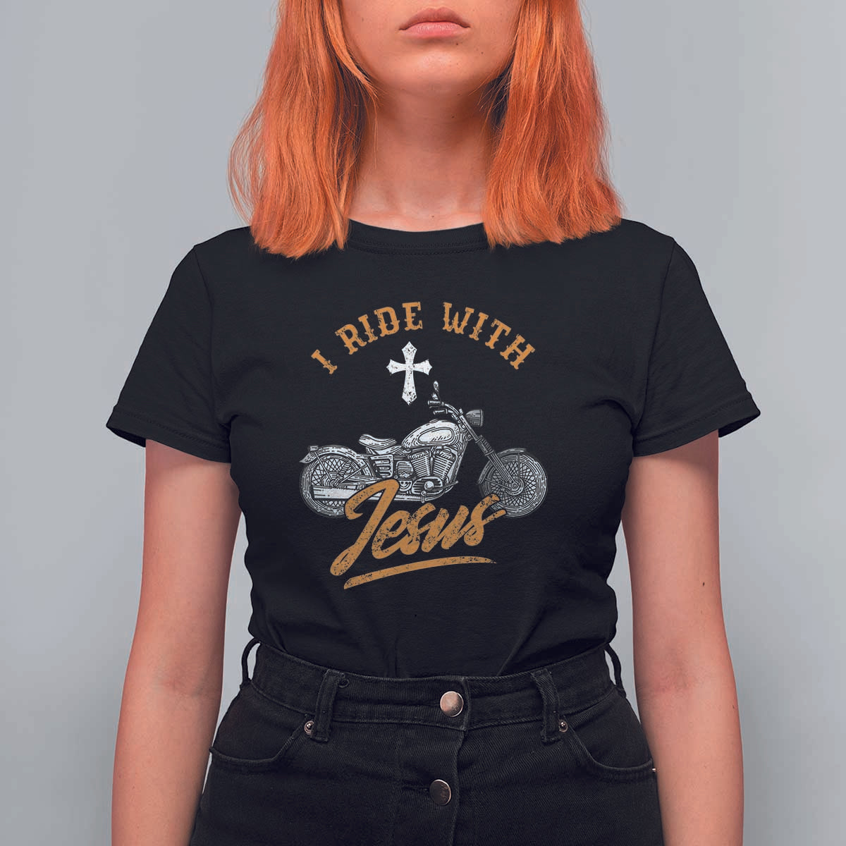 Christian Biker T Shirt For Women I Ride With Jesus Faith Motorcycle