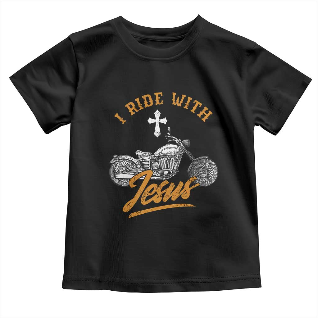 Christian Biker Toddler T Shirt I Ride With Jesus Faith Motorcycle
