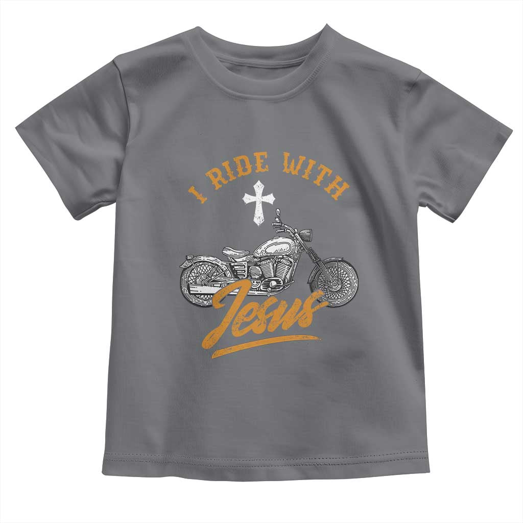 Christian Biker Toddler T Shirt I Ride With Jesus Faith Motorcycle
