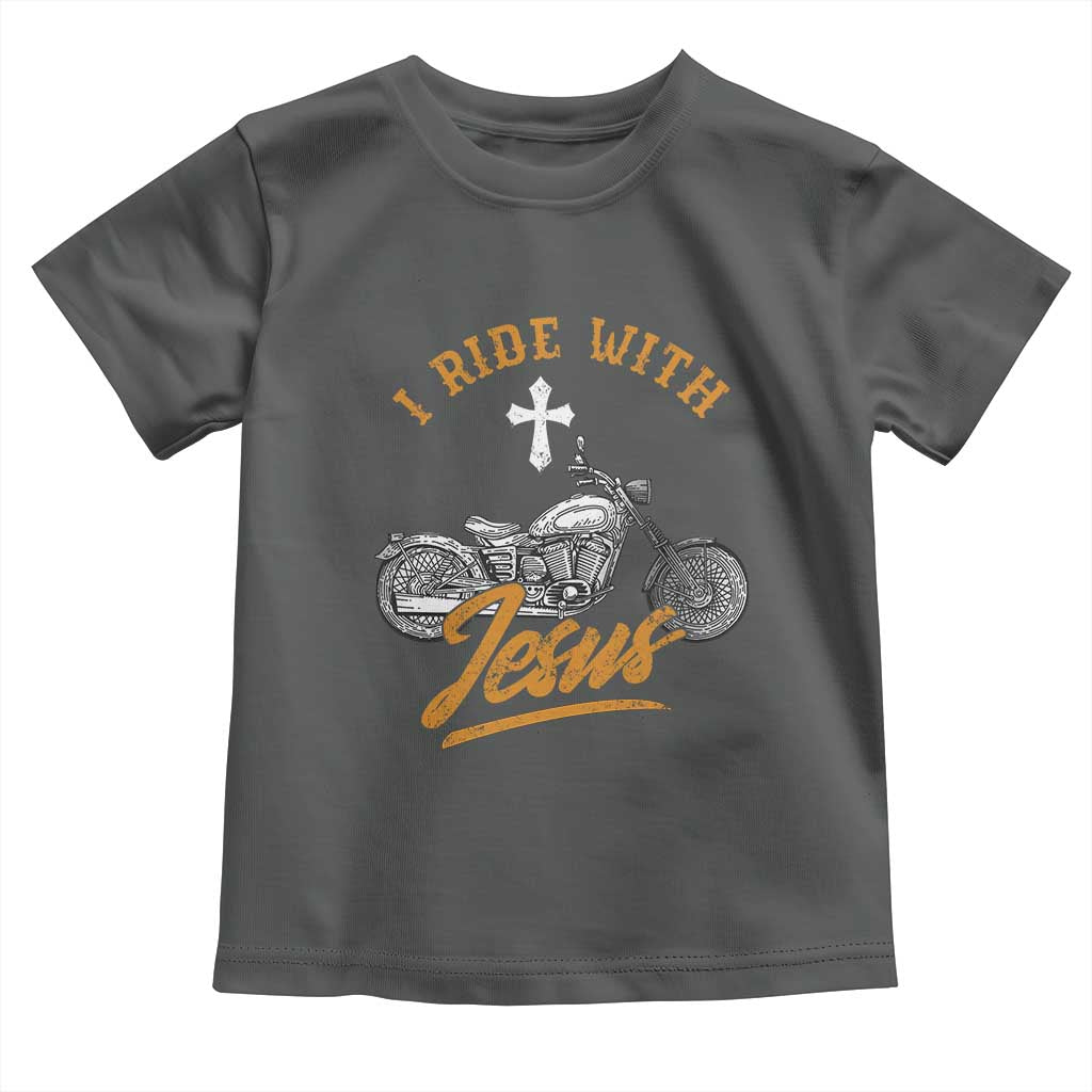 Christian Biker Toddler T Shirt I Ride With Jesus Faith Motorcycle
