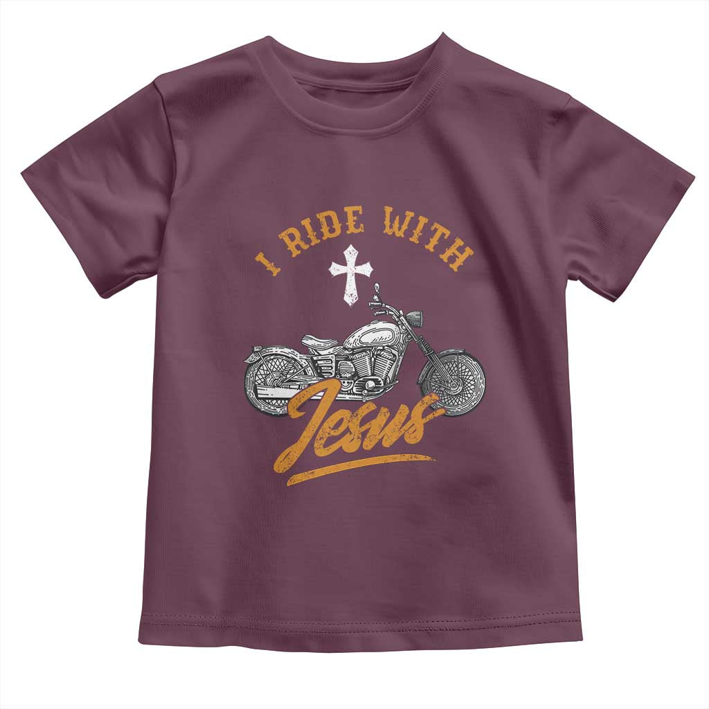 Christian Biker Toddler T Shirt I Ride With Jesus Faith Motorcycle
