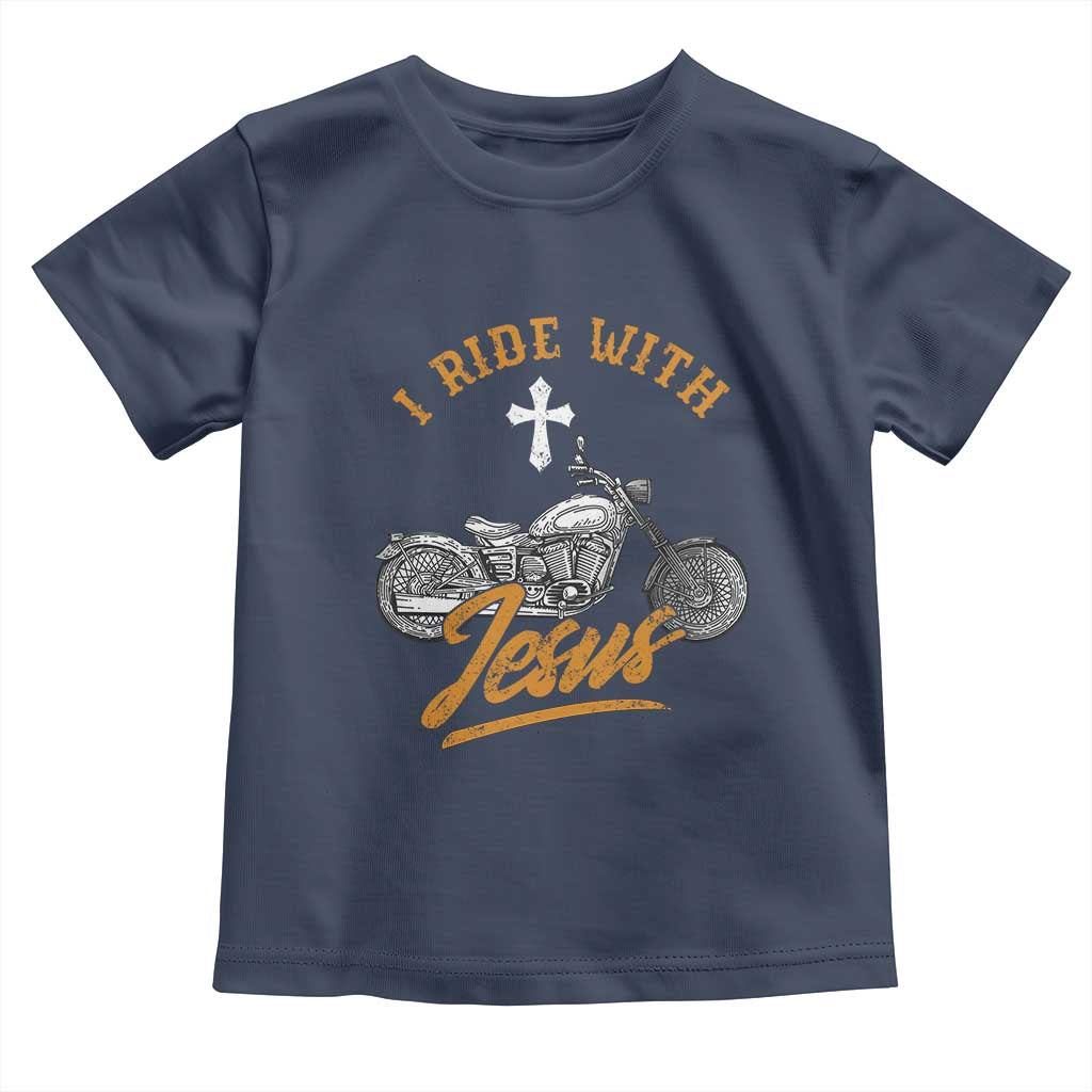 Christian Biker Toddler T Shirt I Ride With Jesus Faith Motorcycle