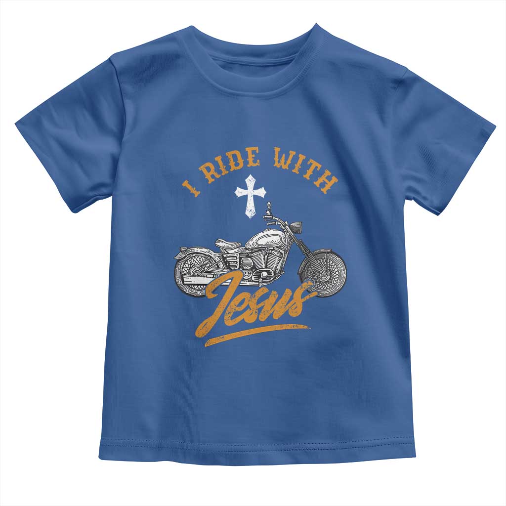 Christian Biker Toddler T Shirt I Ride With Jesus Faith Motorcycle