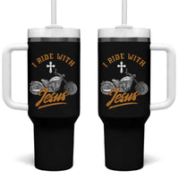 Christian Biker Tumbler With Handle I Ride With Jesus Faith Motorcycle