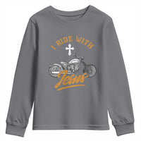 Christian Biker Youth Sweatshirt I Ride With Jesus Faith Motorcycle