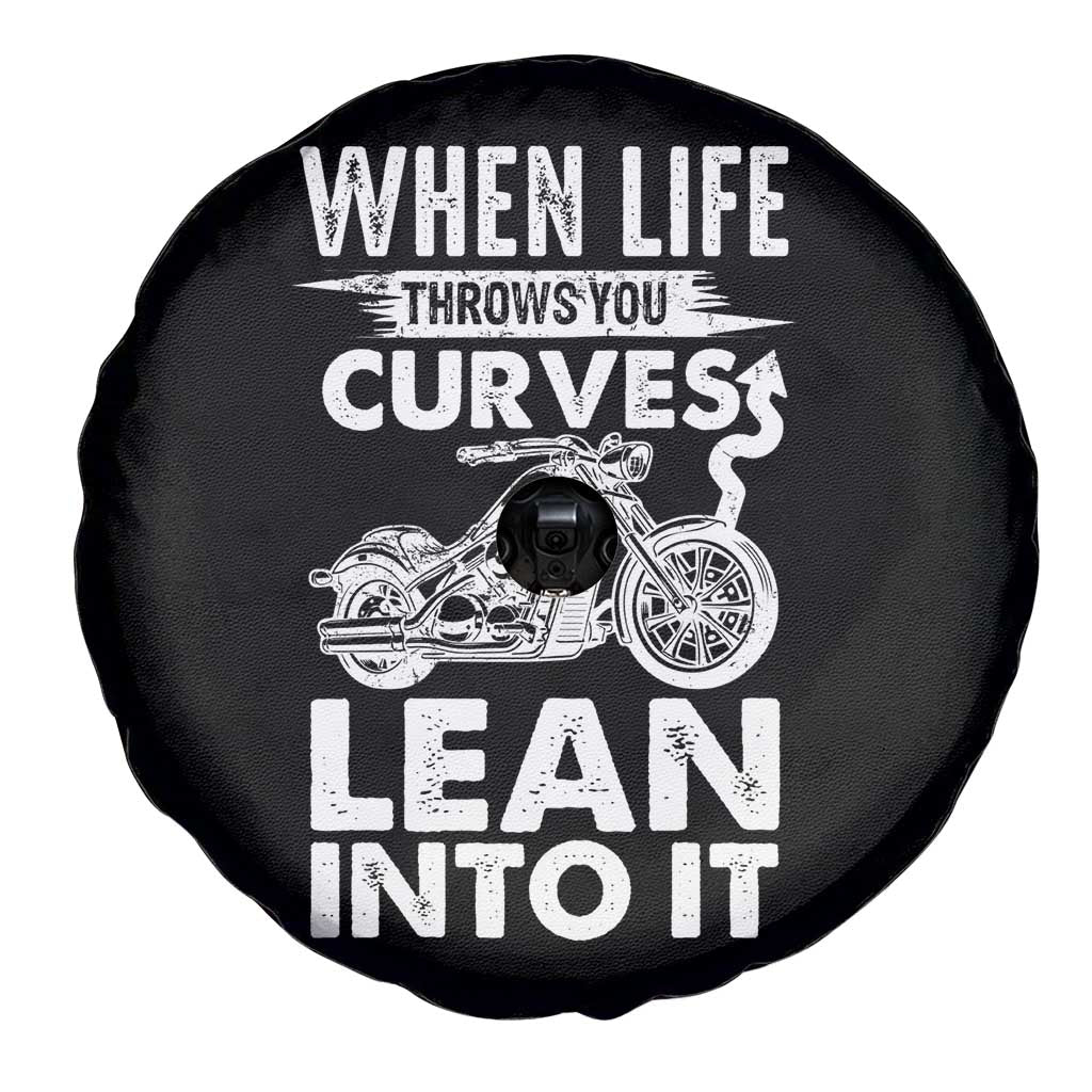 Funny Biker Spare Tire Cover When Life Throws You Curves Lean Into It Motorcycle