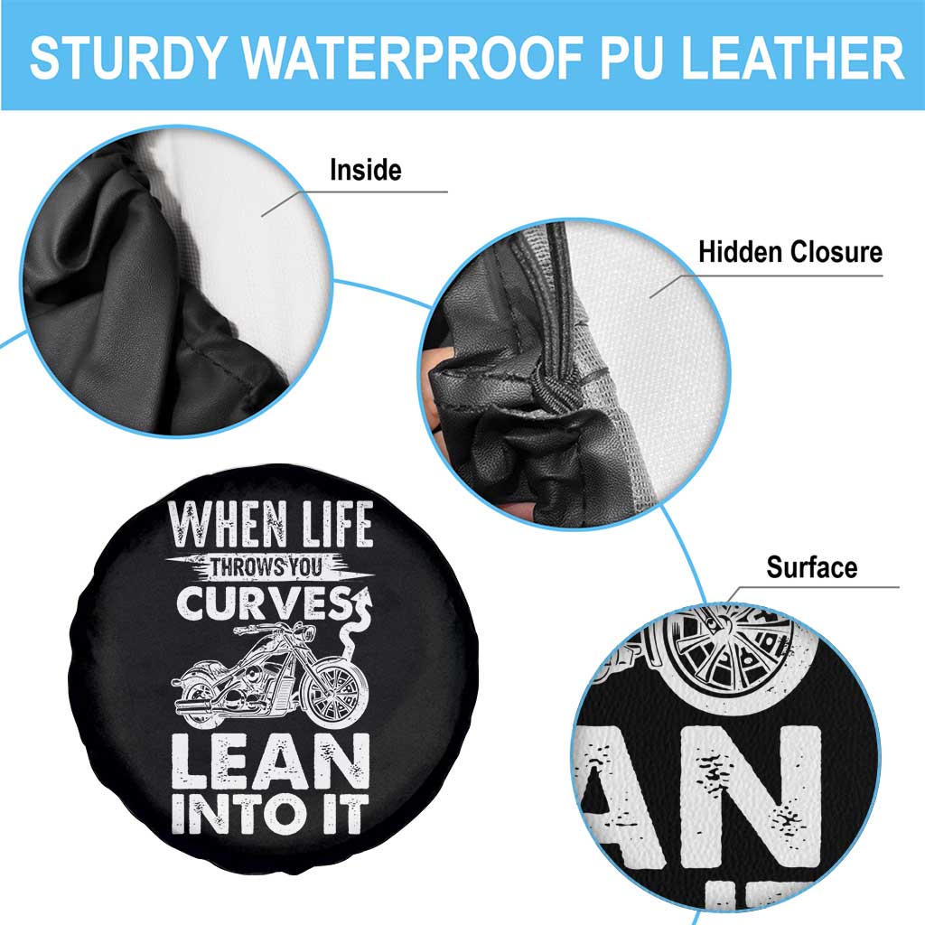 Funny Biker Spare Tire Cover When Life Throws You Curves Lean Into It Motorcycle