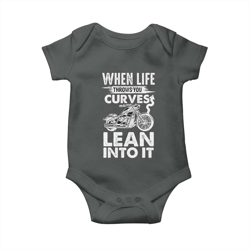 Funny Biker Baby Onesie When Life Throws You Curves Lean Into It Motorcycle