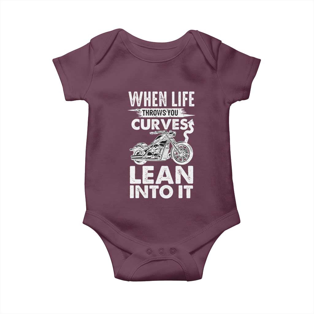 Funny Biker Baby Onesie When Life Throws You Curves Lean Into It Motorcycle