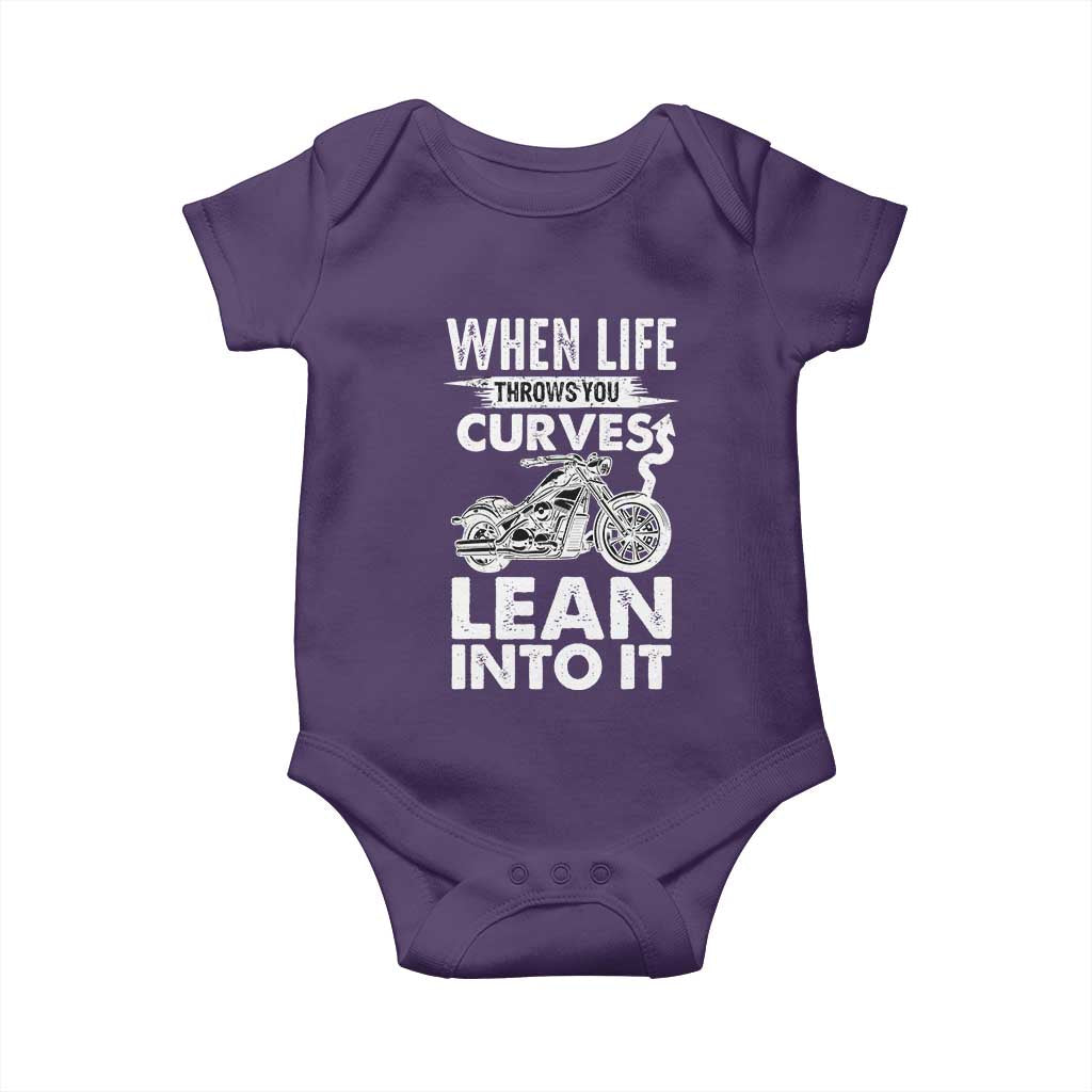 Funny Biker Baby Onesie When Life Throws You Curves Lean Into It Motorcycle
