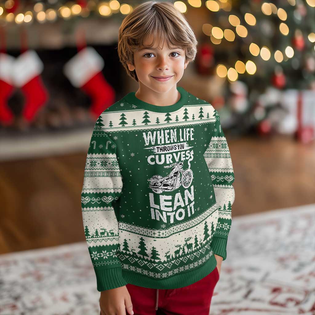 Funny Biker Ugly Christmas Sweater When Life Throws You Curves Lean Into It Motorcycle - Wonder Print Shop