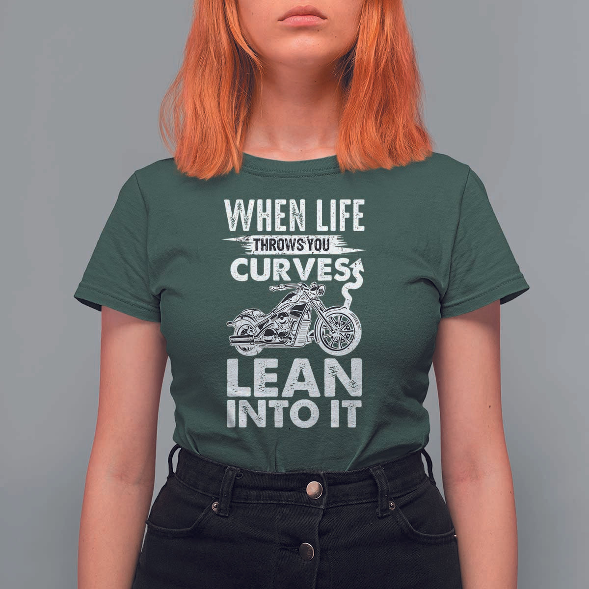 Funny Biker T Shirt For Women When Life Throws You Curves Lean Into It Motorcycle