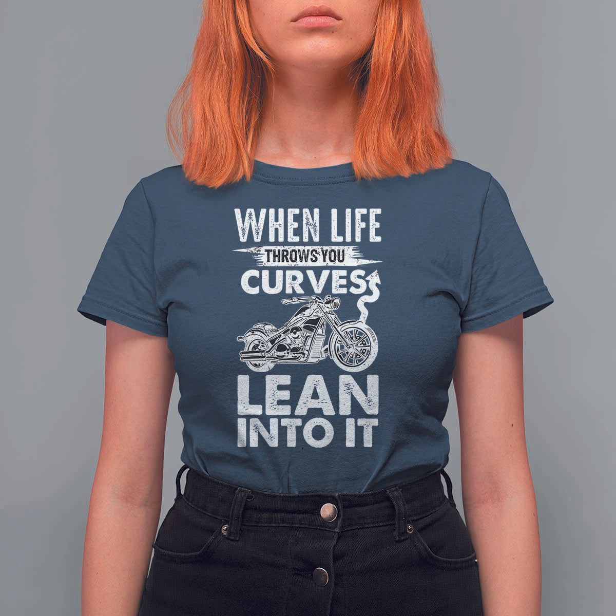 Funny Biker T Shirt For Women When Life Throws You Curves Lean Into It Motorcycle