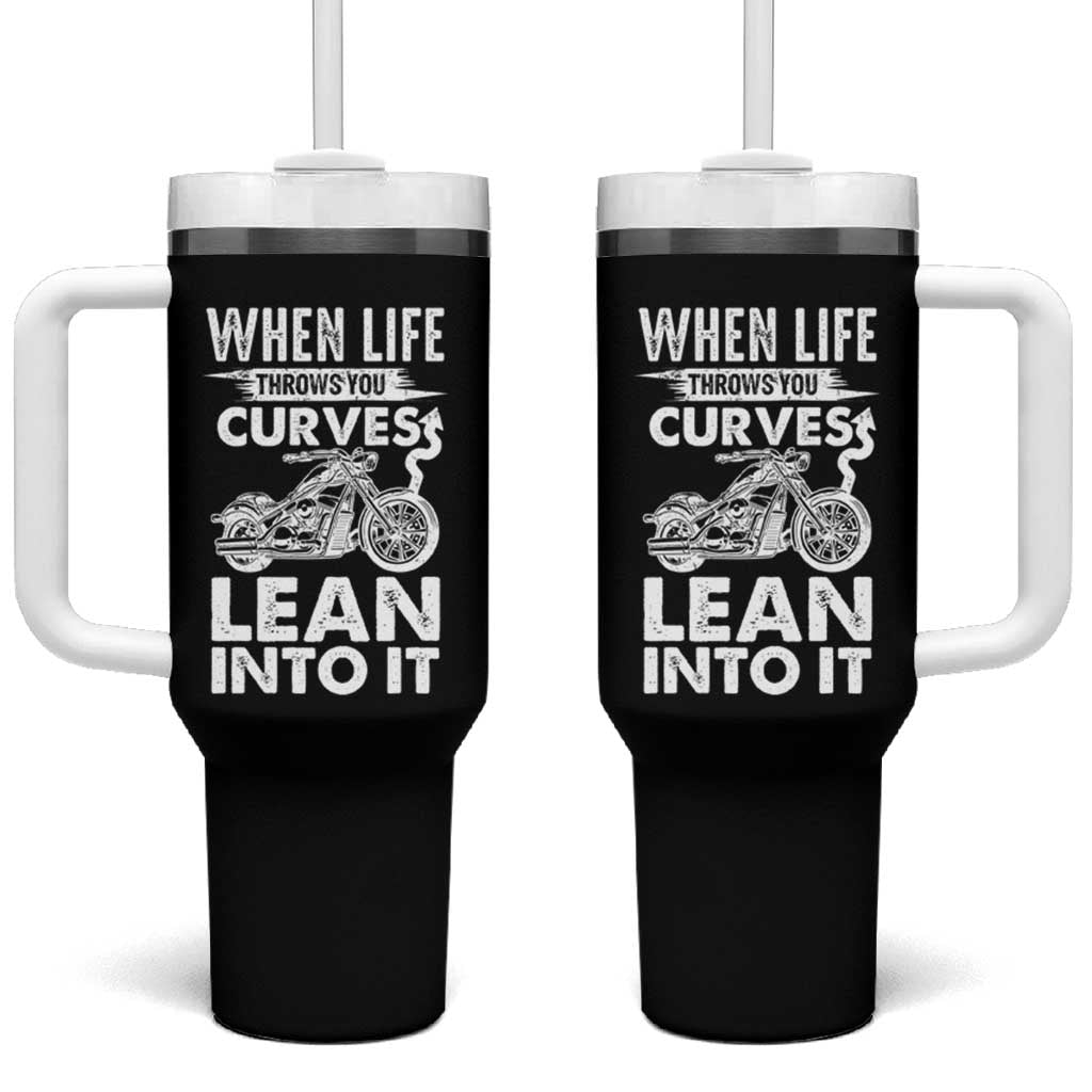 Funny Biker Tumbler With Handle When Life Throws You Curves Lean Into It Motorcycle