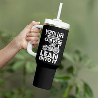 Funny Biker Tumbler With Handle When Life Throws You Curves Lean Into It Motorcycle