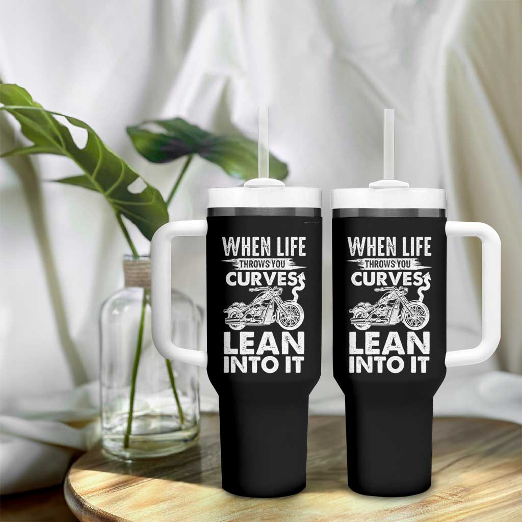 Funny Biker Tumbler With Handle When Life Throws You Curves Lean Into It Motorcycle
