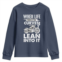 Funny Biker Youth Sweatshirt When Life Throws You Curves Lean Into It Motorcycle