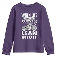 Funny Biker Youth Sweatshirt When Life Throws You Curves Lean Into It Motorcycle
