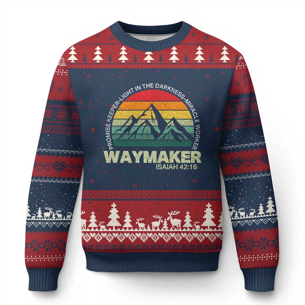 Christian Faith Ugly Christmas Sweater Waymaker Promise Keeper Miracle Worker Retro Vintage - Wonder Print Shop