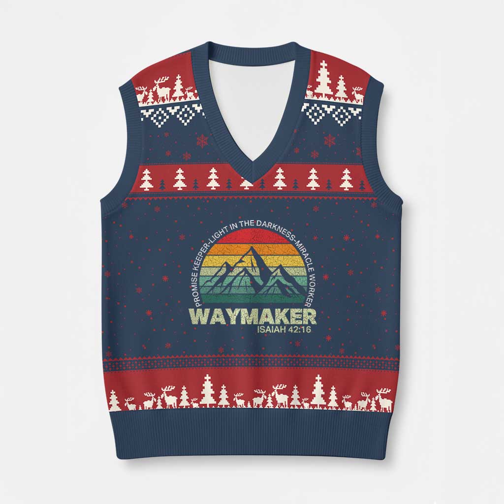 Christian Faith V-Neck Knit Sweater Vest Waymaker Promise Keeper Miracle Worker Retro Vintage - Wonder Print Shop