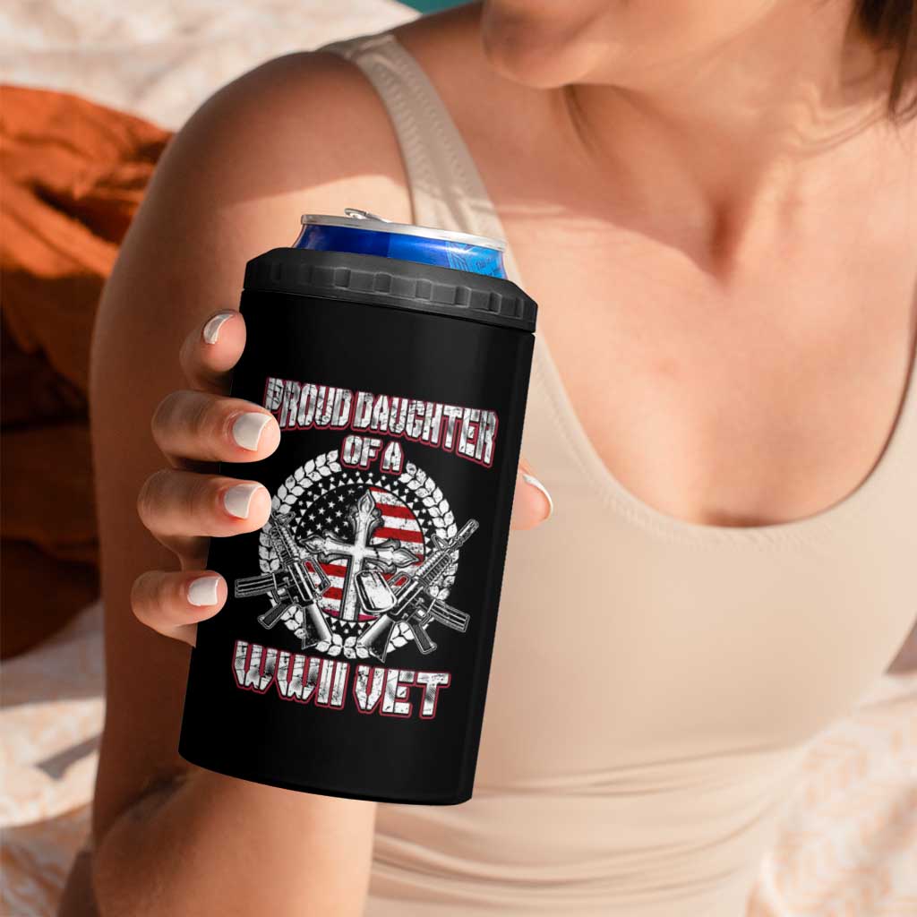 Proud Daughter Of A WWII Vet 4 in 1 Can Cooler Tumbler World War 2 Veteran WW2